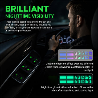 ✨💡Car Window Lift Switch Luminous Stickers - Colorful Night Glow Warning Button Decal