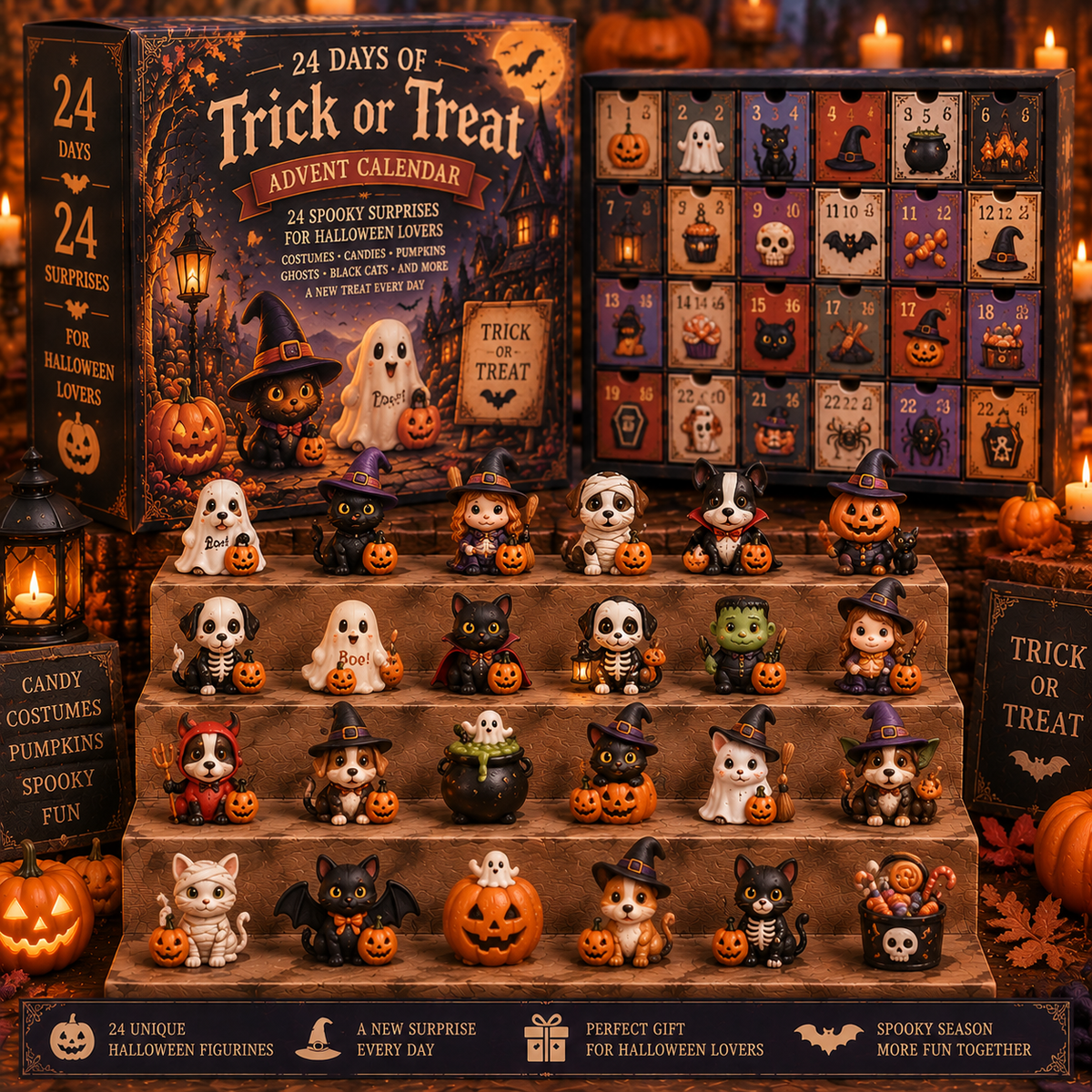 CHRISTMAS KICKOFF 49% OFF - 2026 Days of Trick or Treat Blind Box - 24-Day Festive Countdown, Halloween Themed Collectible Miniatures Blind Box - Gift For Halloween Lovers