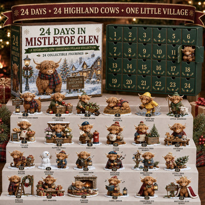 24 Days of Highland Cow Advent Calendar 2026 with 24 highland cow figurines