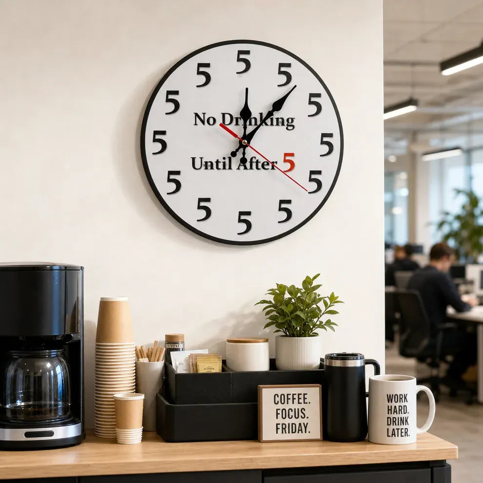 Funny 'No Drinking Until After 5' Round Wall Clock