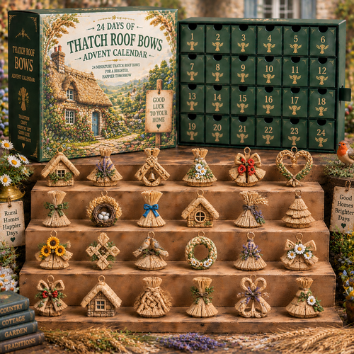 CHRISTMAS KICKOFF 49% OFF - 2026 Days of Thatch Roof Bows Blind Box - 24‑Day Festive Countdown, Thatch Roof Bows Themed Collectible Miniatures Blind Box - Gift For Cottage & Countryside Decor Lovers
