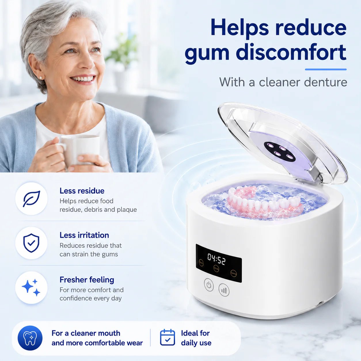 🦷 Denture Dome Ultrasonic UV-C Cleaner – For a fresher, cleaner denture in just 5 minutes