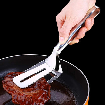 🔥 Multi-functional Stainless Steel Cooking Tongs – Tongs & Spatula All In One! 🍔✨