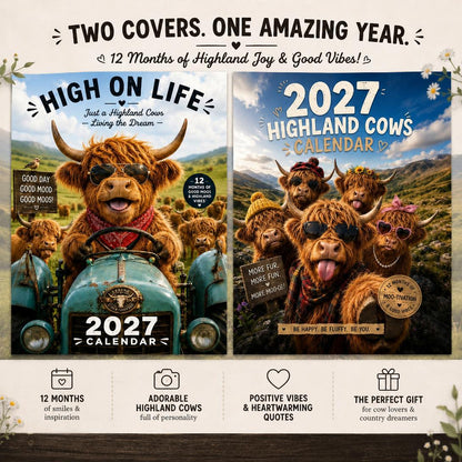 2027 Funny Highland Cow Wall Calendar | A4 Hanging Calendar