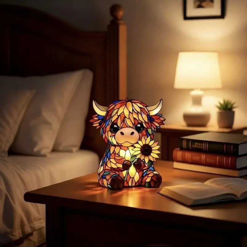 🌻🐮Creative Highland Cow  Sunflower LED Night Light