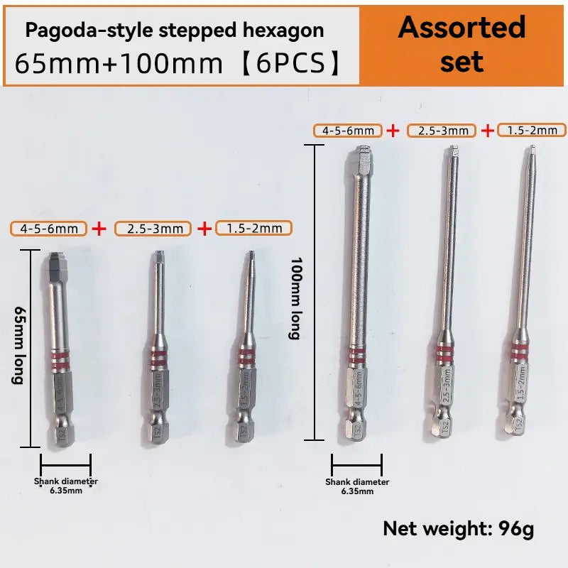 Dailyard™ 6PCS S2 Alloy Steel Magnetic Screwdriver Bits Set – Pagoda Hex Shank Drill Bit Set