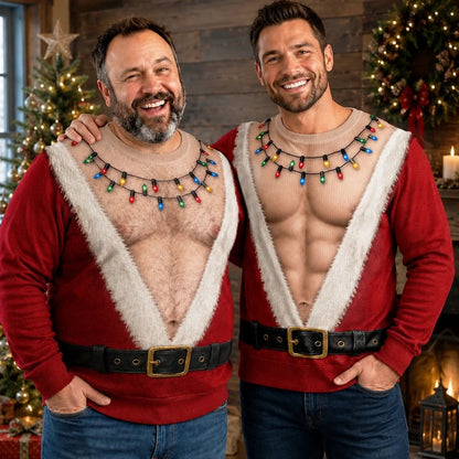 A unique, funny ‘naughty’ jumper – a personalised Christmas or birthday present for your husband, son, grandson, brother, grandad, dad or yourself – ‘Father Christmas is showing off his abs today’