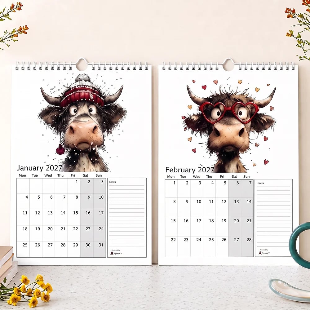 2027 Cute Highland Cow Wall Calendar 🐮 | Life Is Better With A Highland Cow ⭐