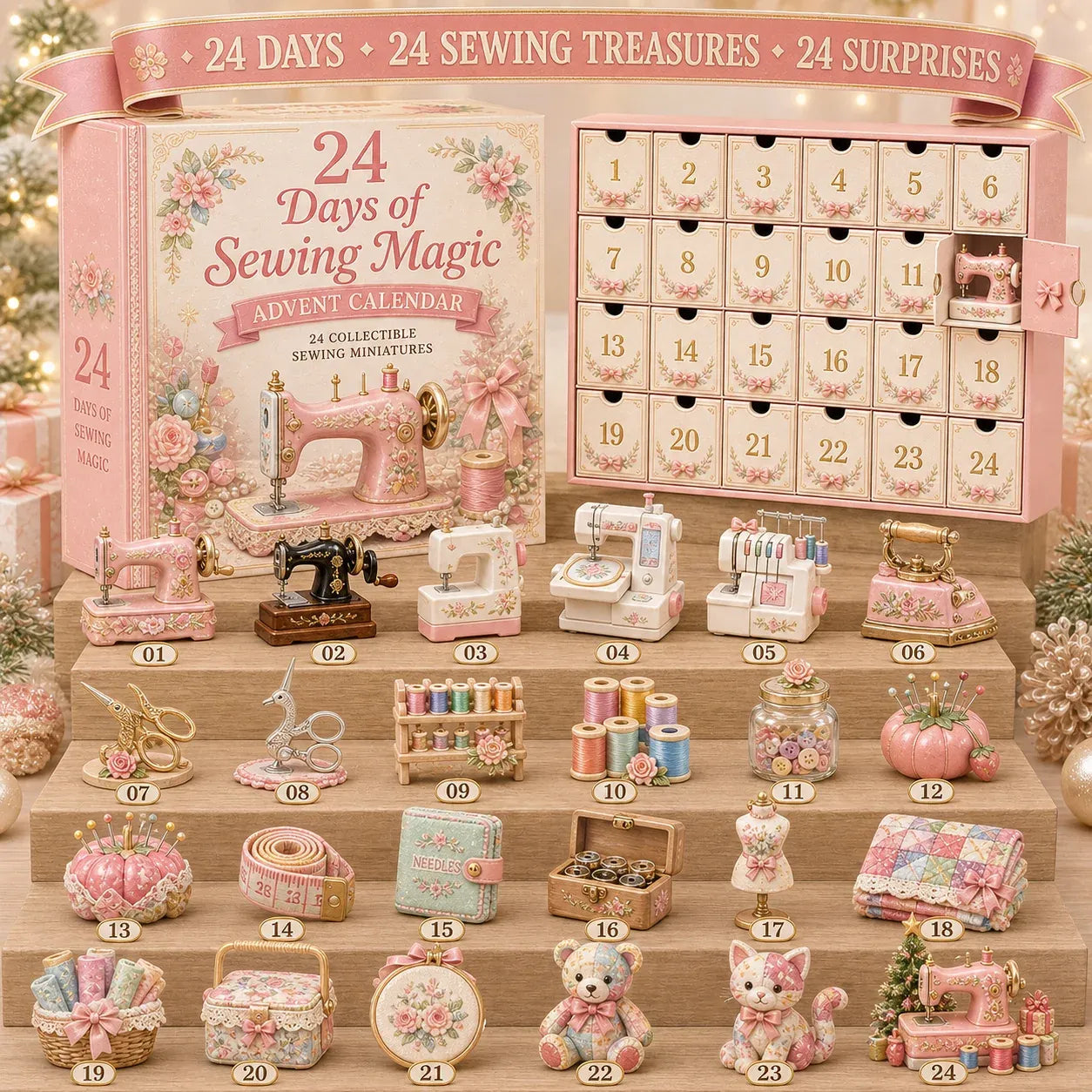 2026 Sewing Magic Miniatures Blind Box - 24‑Day Festive Countdown, Sewing Trinkets Blind Box - Gift For Sewing Lovers