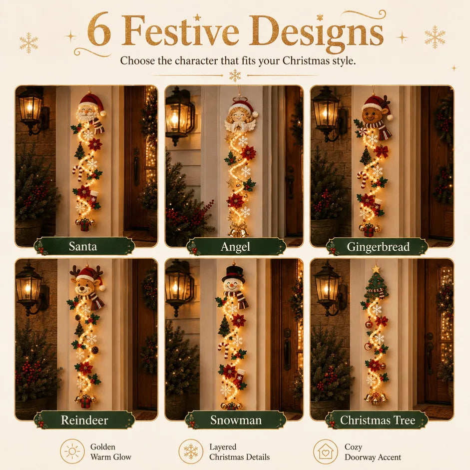 🎄Glowing Christmas Door Hanger – Light-Up Vertical Holiday Decor with Festive Designs