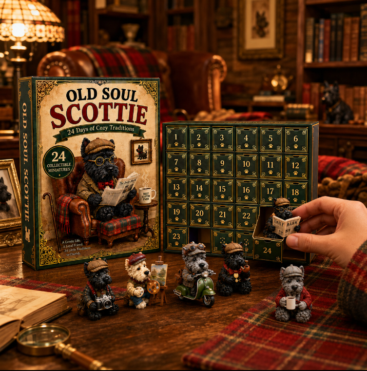 Old Soul Scottie 24-Day Advent Calendar – 24 Adorable Collectible Scottish Terrier Miniatures, Cozy Christmas Countdown Gift for Scottie Lovers & Dog Owners