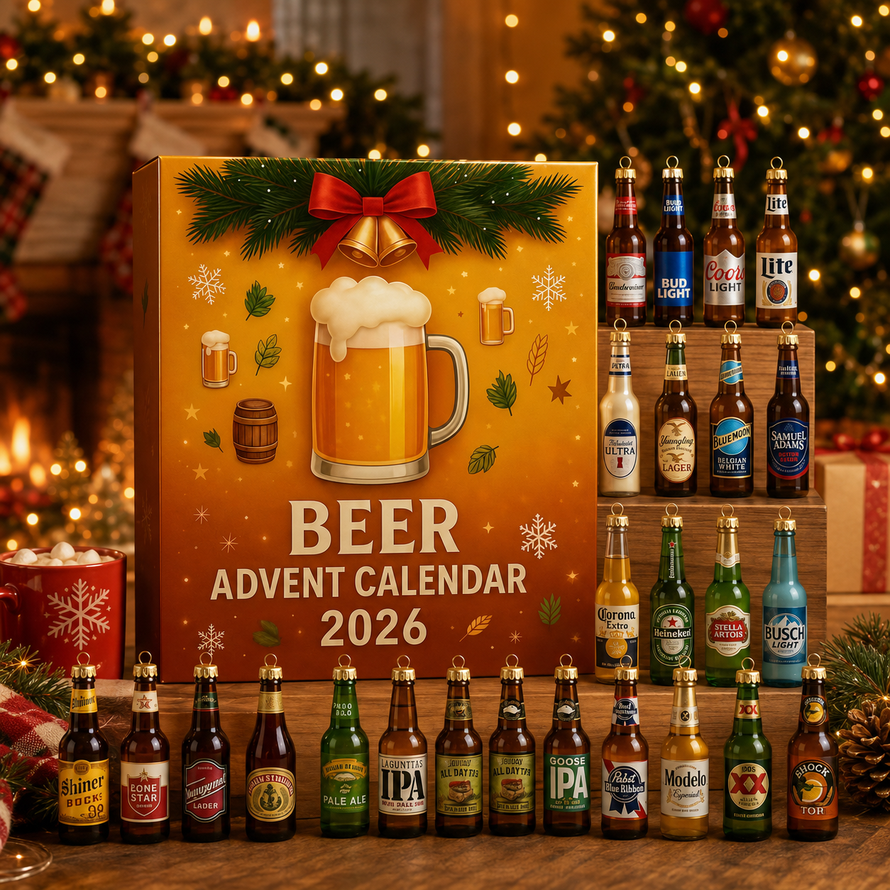 CHRISTMAS KICKOFF: 48% OFF – 2026 Beer Christmas Advent Calendar – 24 Days of Festive Bottle Surprises, Beer-Inspired Acrylic Ornament Blind Box – Gift for Beer Lovers