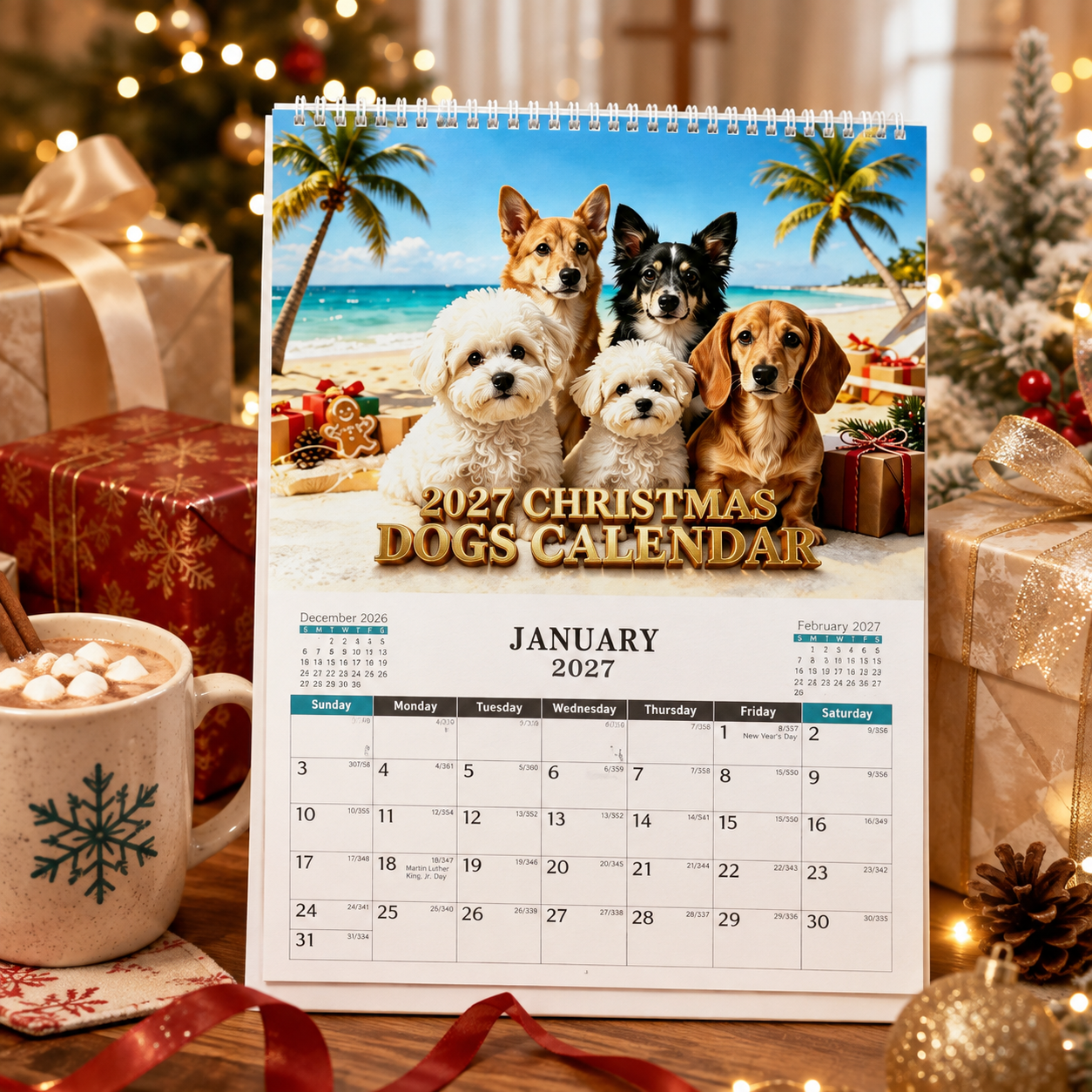 2027 Christmas Dogs Calendar – A Monthly Celebration of Your Favourite Furry Friends, Cute Dog Lover Gift
