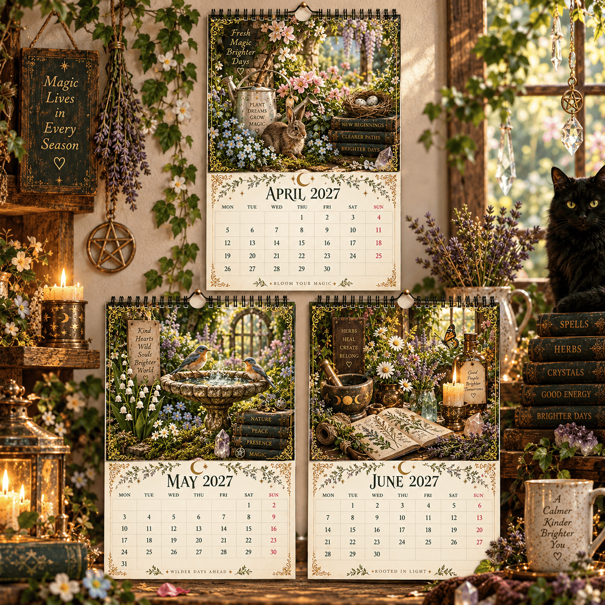 Witch’s Arcanum 2027 Wall Calendar – 12-Month Witchy Art Calendar with Black Cats, Herbs, Crystals & Seasonal Magic