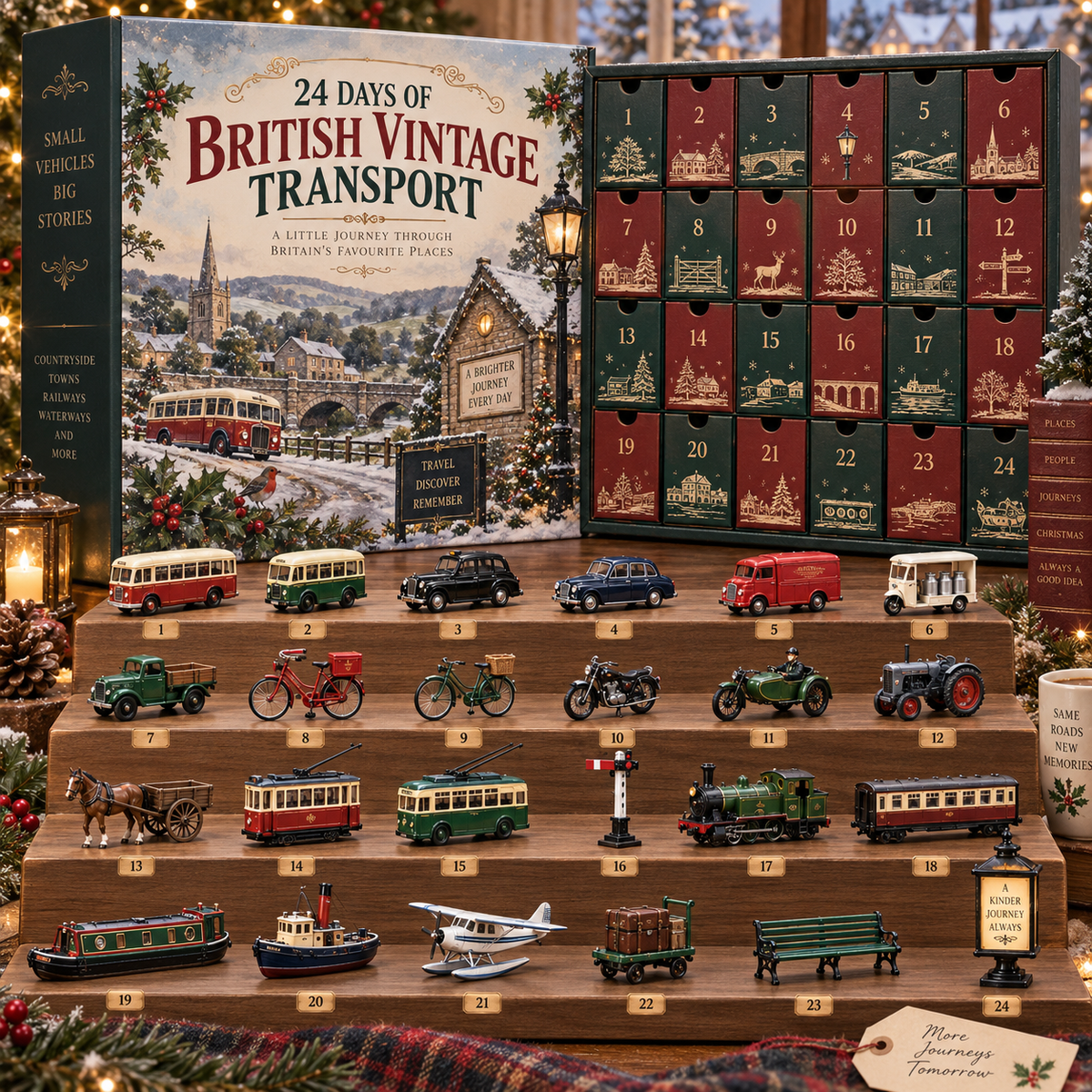 CHRISTMAS KICKOFF 49% OFF - 2026 Days of British Vintage Transport Blind Box - 24-Day Festive Countdown, British Vintage Transport Themed Collectible Miniatures Blind Box - Gift For Transport Lovers