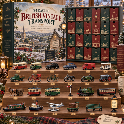 CHRISTMAS KICKOFF 49% OFF - 2026 Days of British Vintage Transport Blind Box - 24-Day Festive Countdown, British Vintage Transport Themed Collectible Miniatures Blind Box - Gift For Transport Lovers