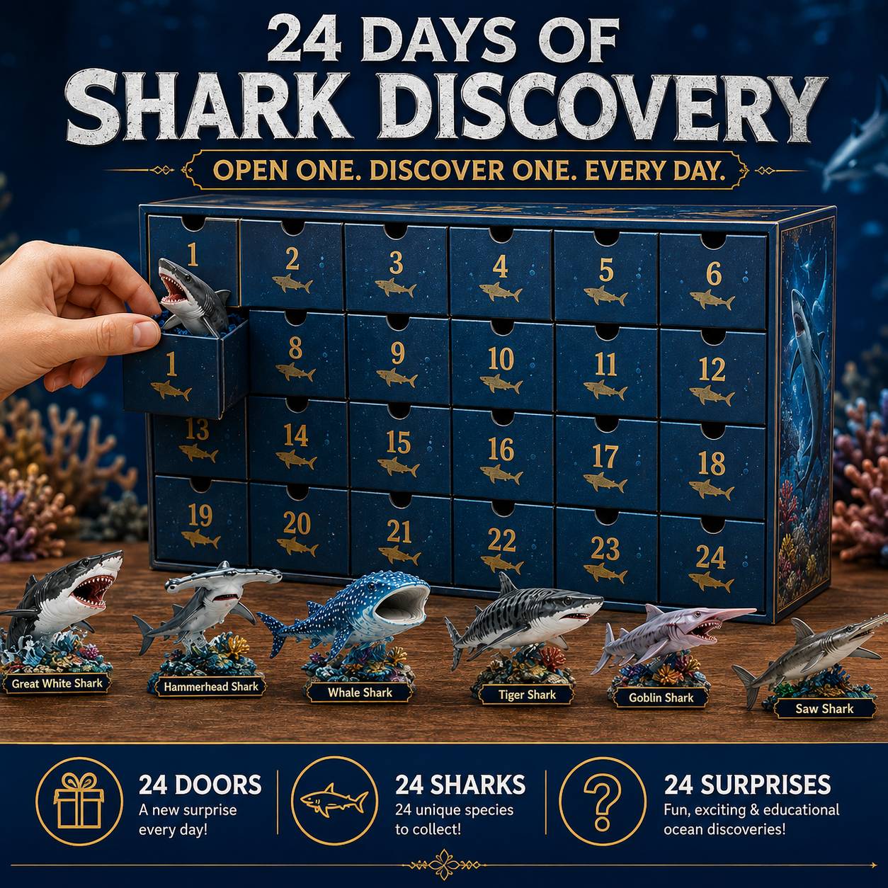 🔥49% Off Today Only-🦈 2026 Shark World Advent Calendar