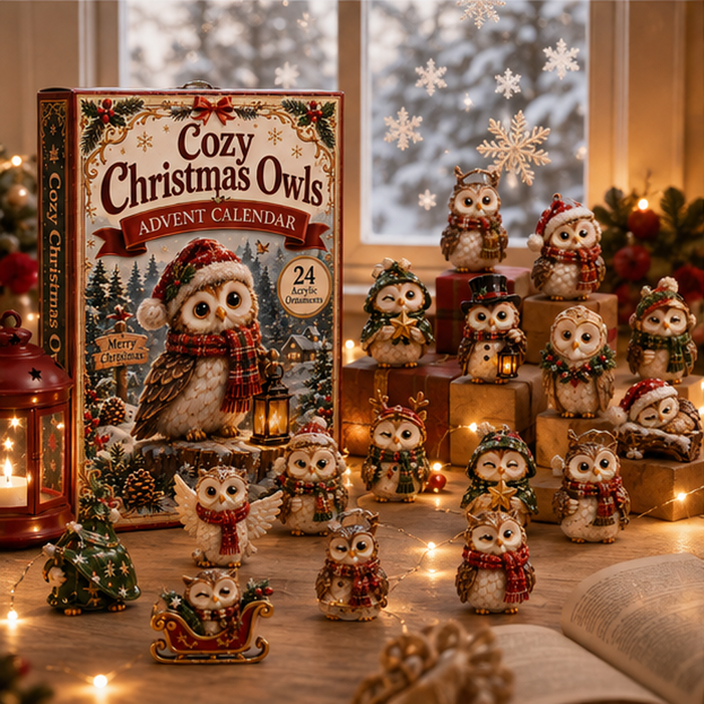2026 A Little Hoot of Christmas – Cozy Christmas Owls Advent Calendar, 24 Festive Acrylic Ornaments Blind Box