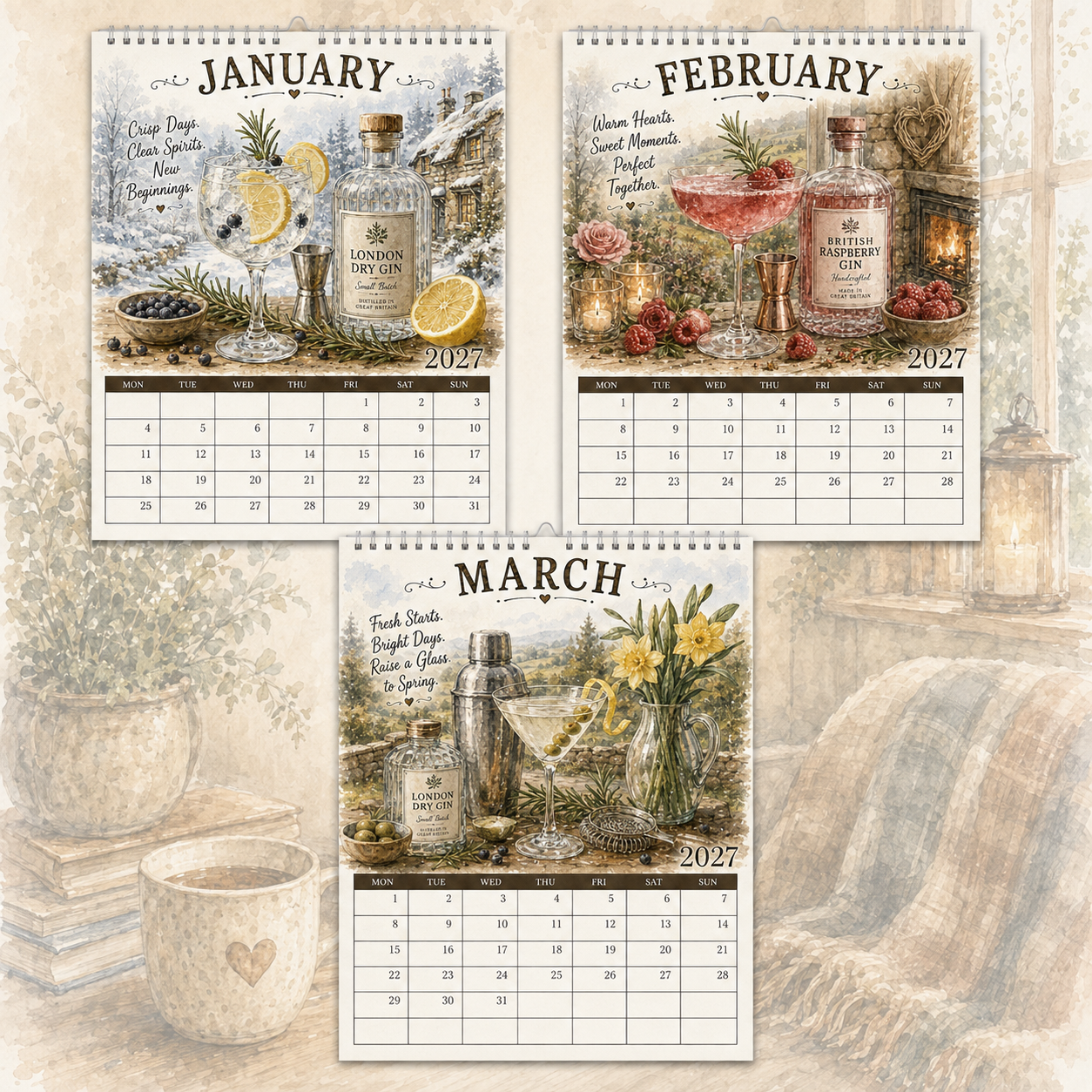 2027 British Spirits & Cocktail Calendar｜A4 Hanging Calendar