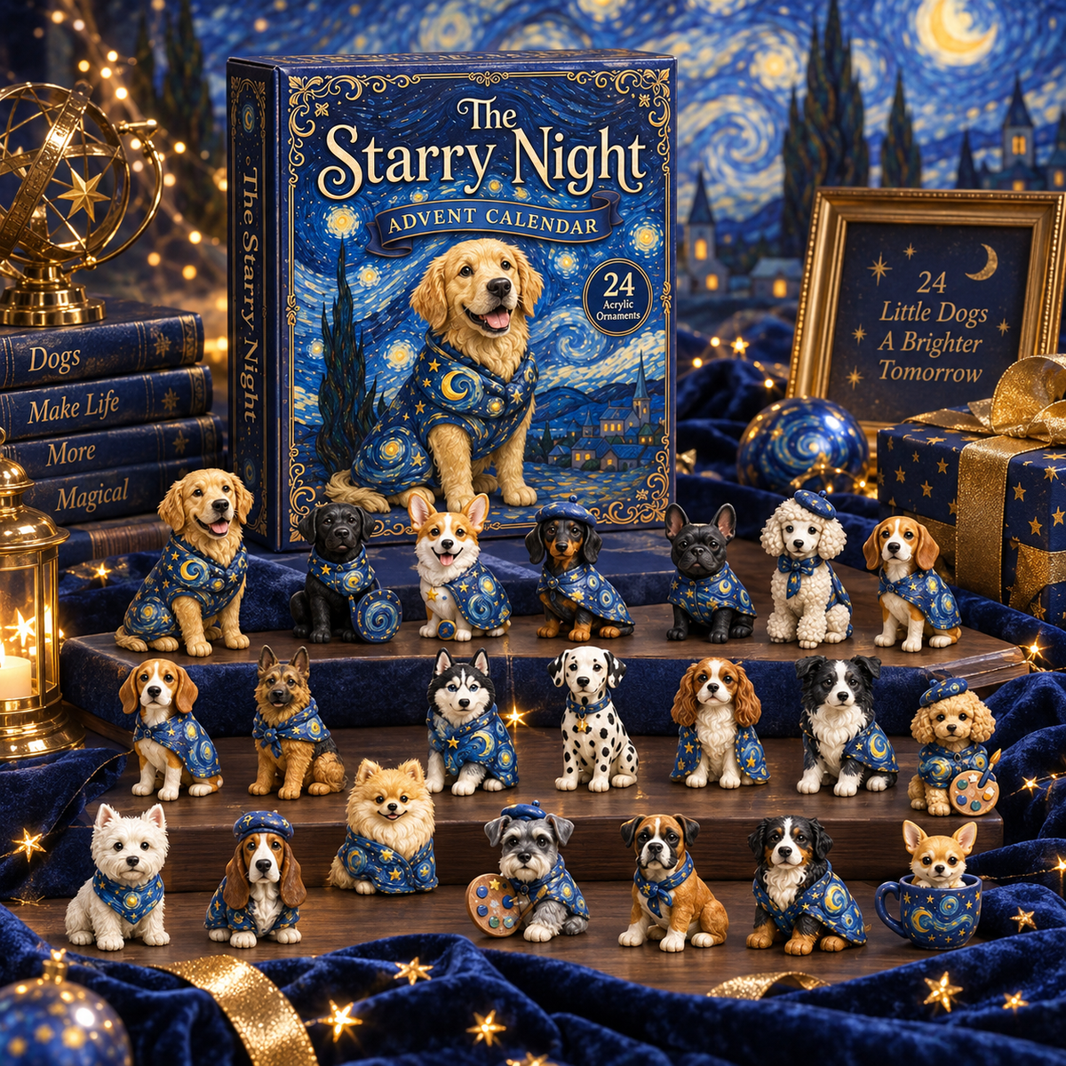 CHRISTMAS KICKOFF: 48% OFF – 2026 Starry Night Dogs Advent Calendar – 24 Artistic Dog Ornaments, Dreamy Christmas Collectible Blind Box