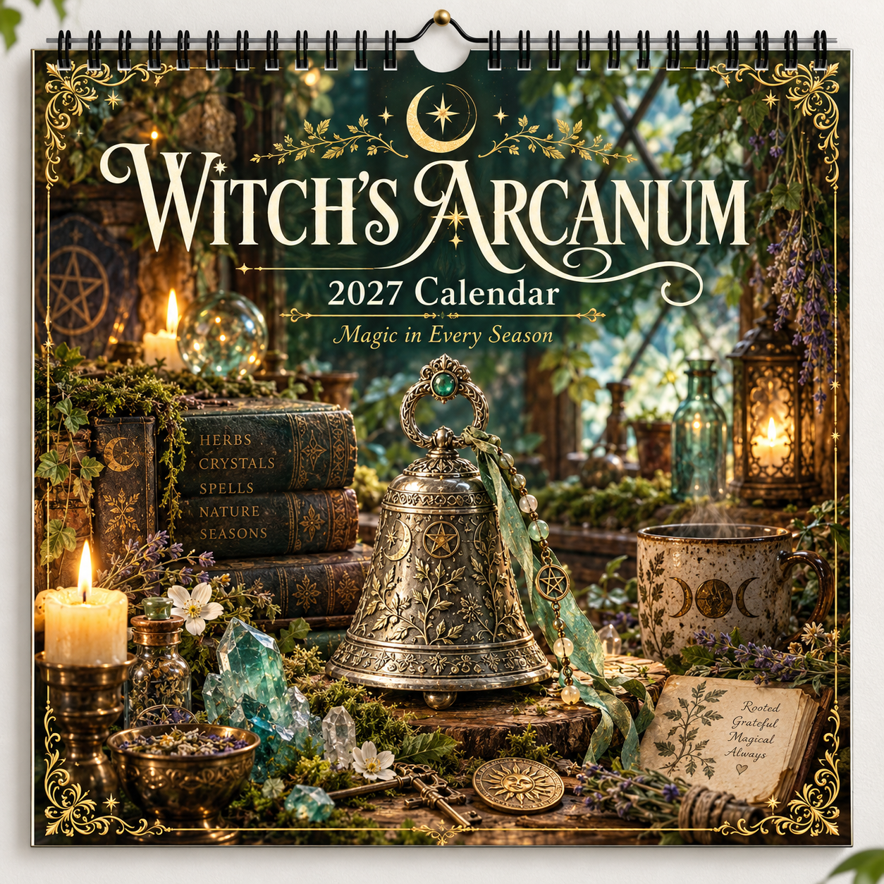 Witch’s Arcanum 2027 Wall Calendar – 12-Month Witchy Art Calendar with Black Cats, Herbs, Crystals & Seasonal Magic