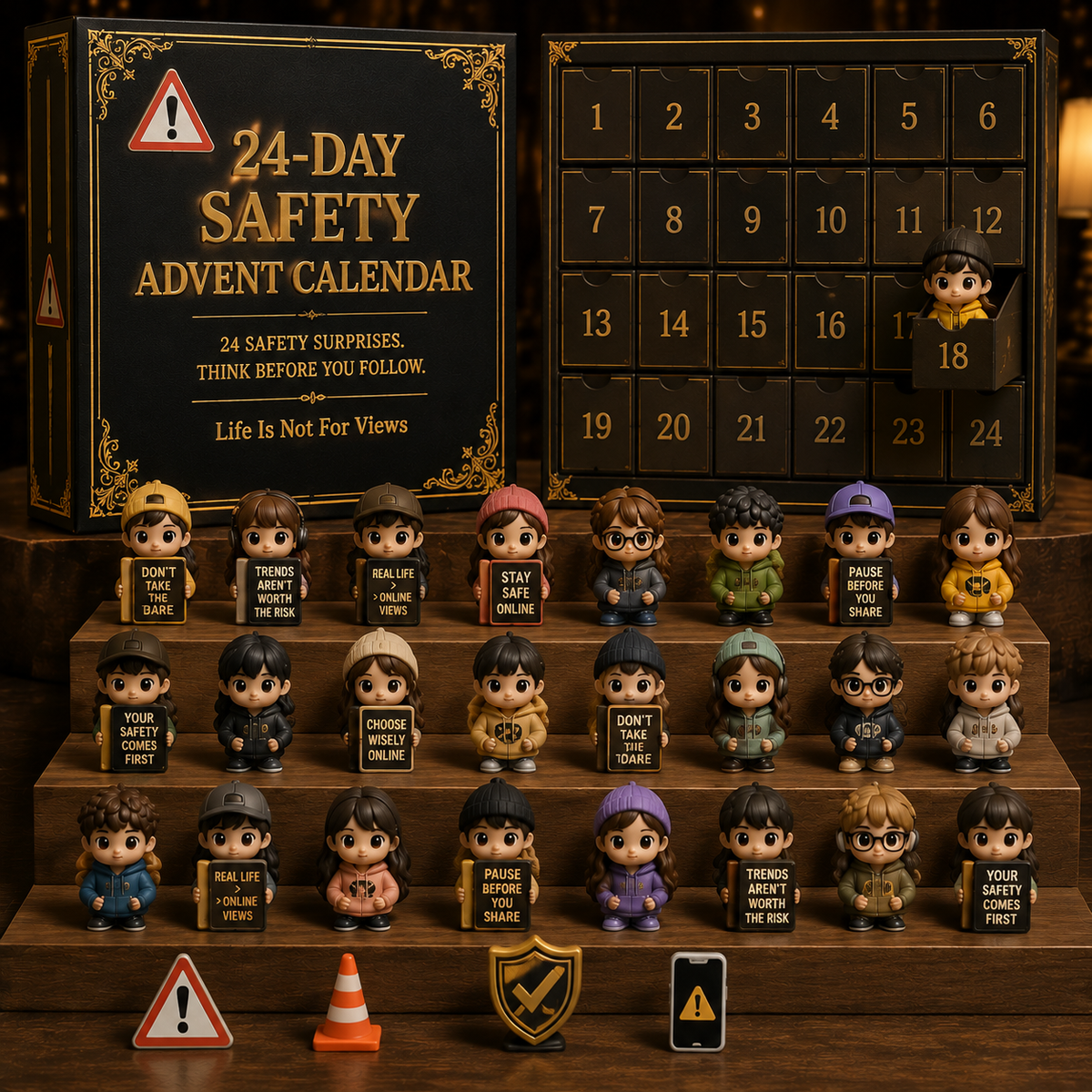 CHRISTMAS KICKOFF 49% OFF - 2026 Days of Safety Blind Box - 24‑Day Festive Countdown, Online Safety Themed Collectible Miniatures Blind Box - Gift For Kids & Teens