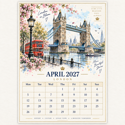 Fall in love with London all year round with this stunning 2027 London Landmarks Watercolour Sketch Calendar!