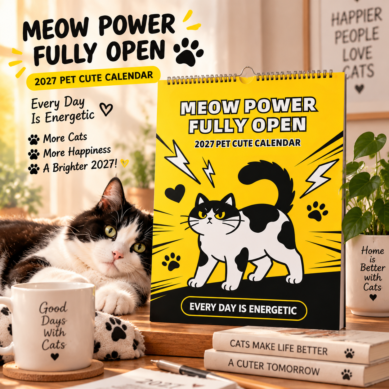 🐾 2027 Meow Power Fully Open Cat Calendar