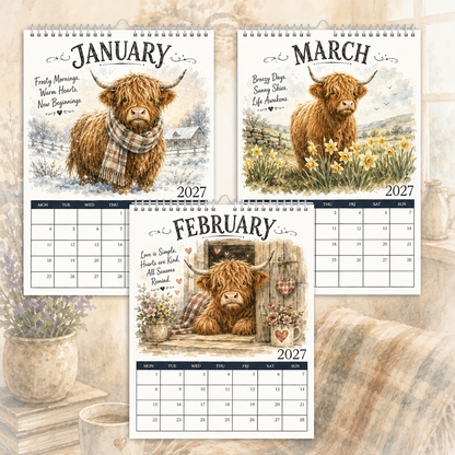 2027 Highland Cow Life Calendar｜A4 Hanging Calendar