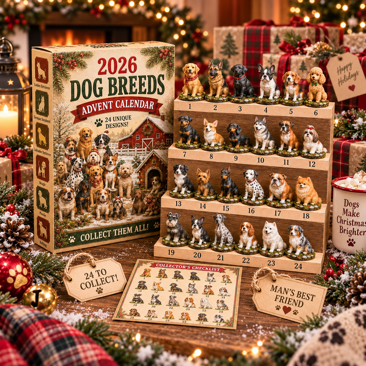 2026 All Paws Welcome – Dog Breeds Advent Calendar, 24 Collectible Dogs, Christmas Blind Box