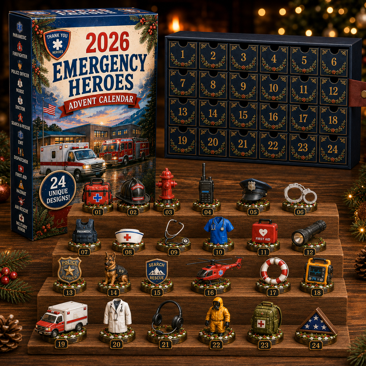 CHRISTMAS KICKOFF: 48% OFF – 2026 Emergency Heroes Advent Calendar – 24 Rescue & Service Collectibles, Tribute Gift for Everyday Heroes