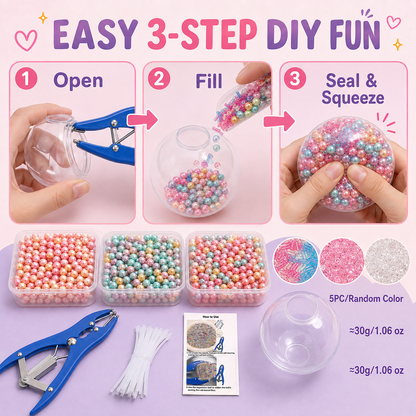 ✨ DIY Stress Ball Making Kit, Includes 6 Filling Packs, 10 Transparent Blank Soft Skins, Expansion Tool, Ideal for Adult Stress Relief, Squishy Maker