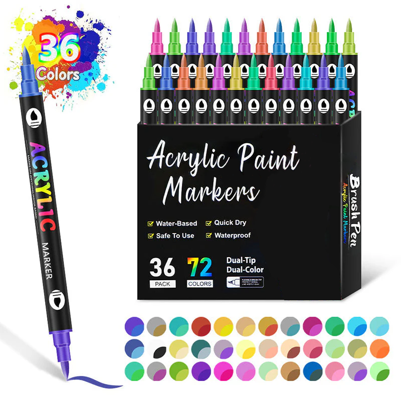 🎨Last Day Only￡8.99! 🔥 Dual Tip Acrylic Paint Pen Marker - 24/48/72 Colors