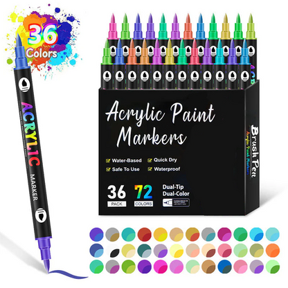 🎨Last Day Only￡8.99! 🔥 Dual Tip Acrylic Paint Pen Marker - 24/48/72 Colors