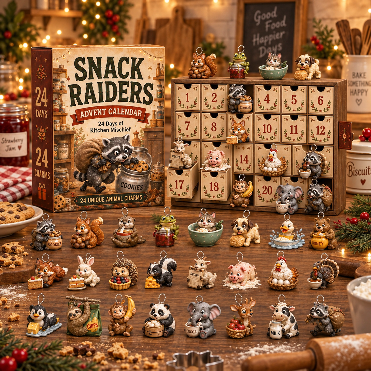 2026 Snack Raiders Advent Calendar – 24 Mischievous Animal Charms, A Christmas Countdown for Snack Lovers