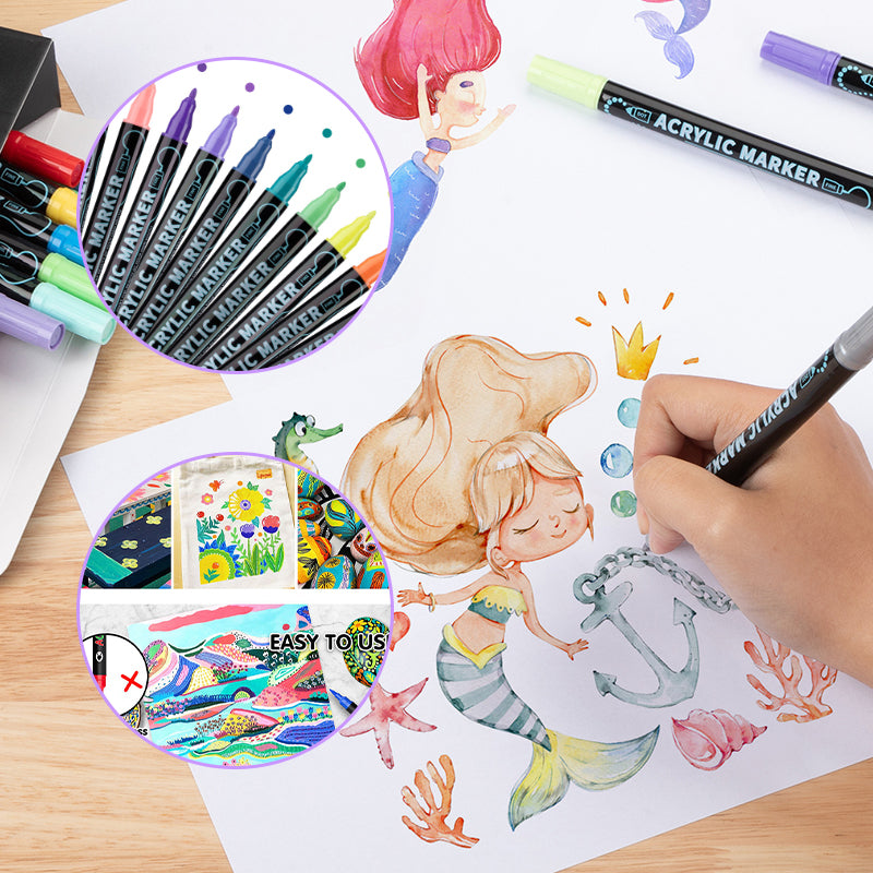 🎨Last Day Only￡8.99! 🔥 Dual Tip Acrylic Paint Pen Marker - 24/48/72 Colors