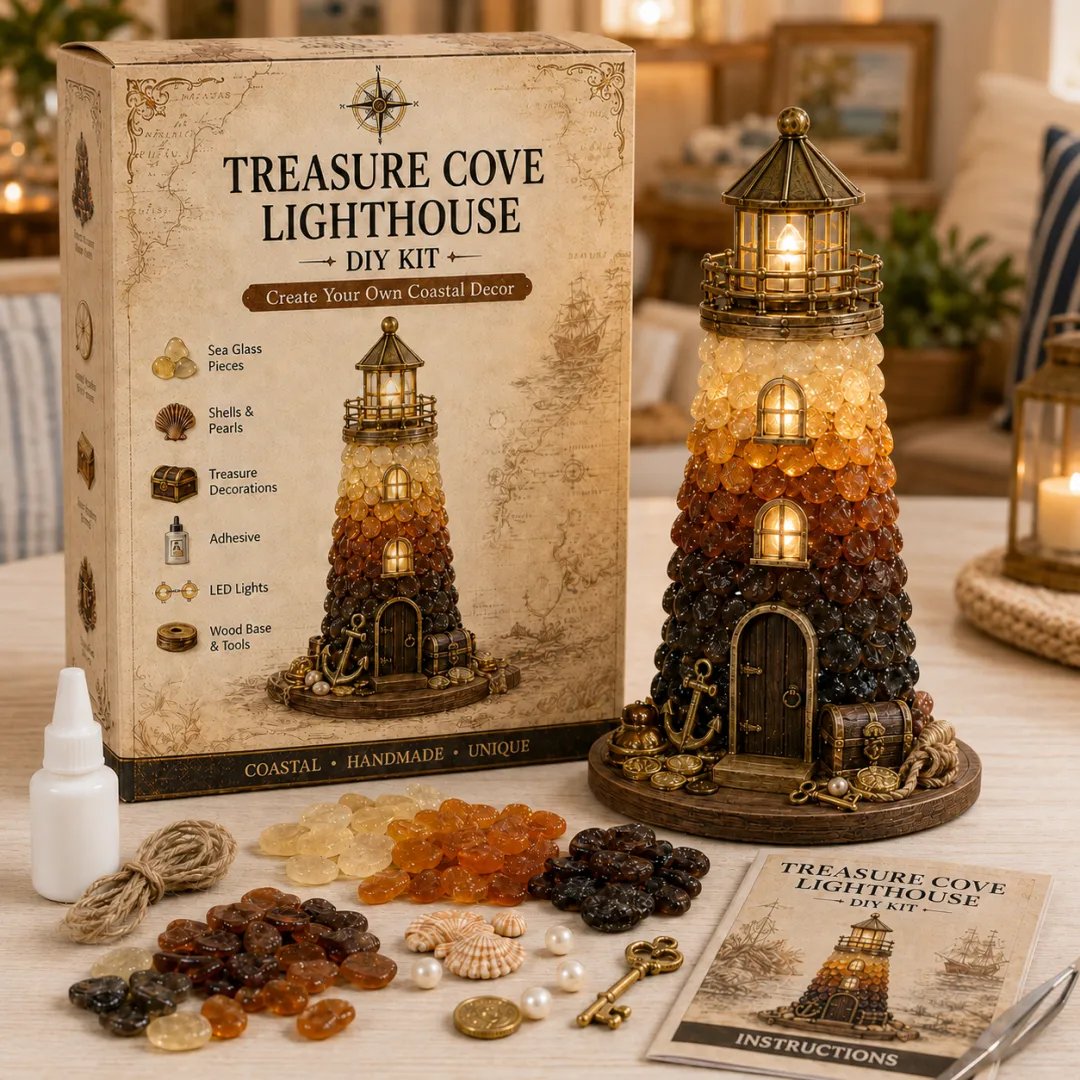 💥 LAST DAY 49% OFF - 💙 DIY Sea Glass Lighthouse Kit – Light-Up Coastal Craft & Handmade Home Decor
