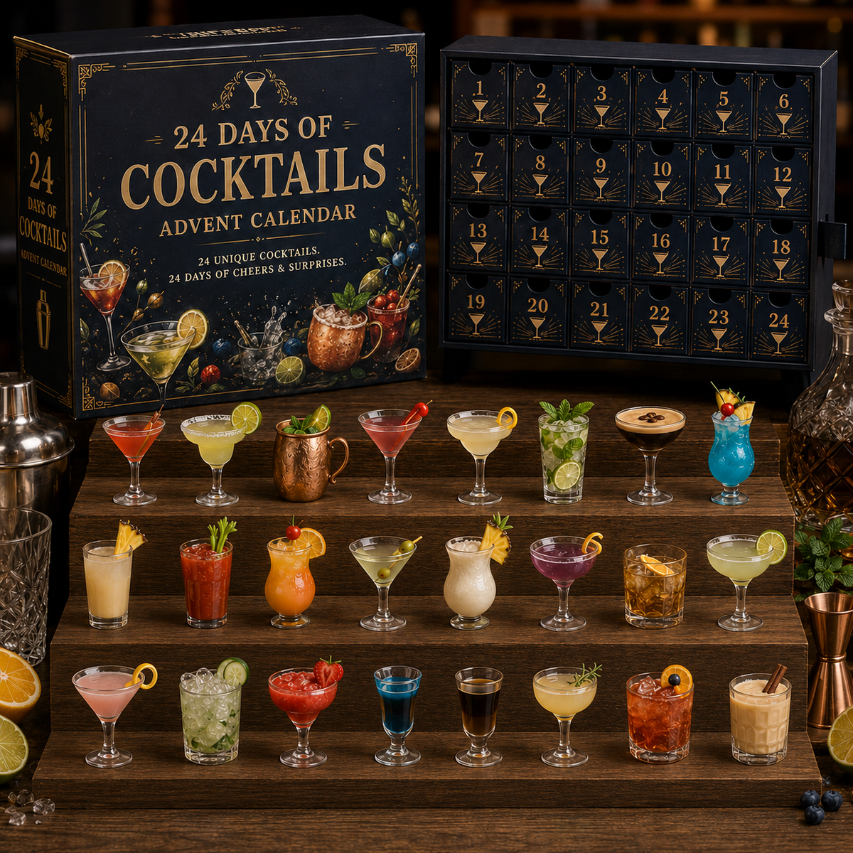 CHRISTMAS KICKOFF 49% OFF - 2026 Days of Cocktails Blind Box - 24-Day Festive Countdown, Cocktail Themed Collectible Miniatures Blind Box - Gift For Cocktail Lovers
