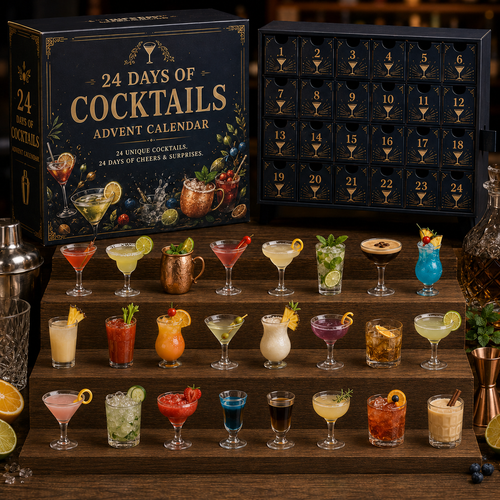 CHRISTMAS KICKOFF 49% OFF - 2026 Days of Cocktails Blind Box - 24-Day Festive Countdown, Cocktail Themed Collectible Miniatures Blind Box - Gift For Cocktail Lovers