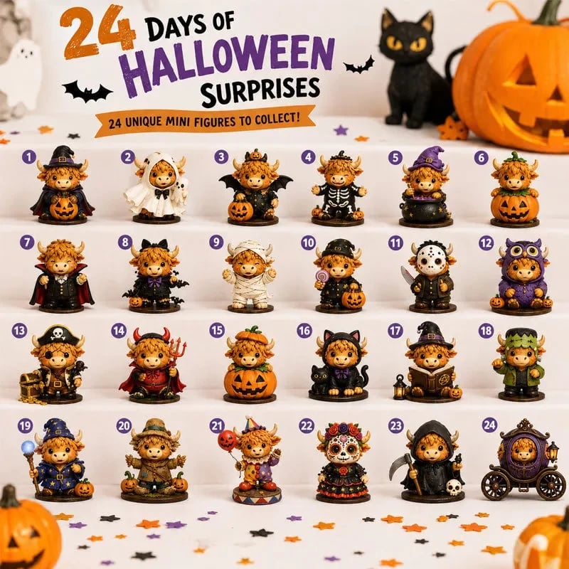 🎅 2026 Christmas Gift  49% Off--🐮2026 Highland Cow Halloween Countdown Calendar