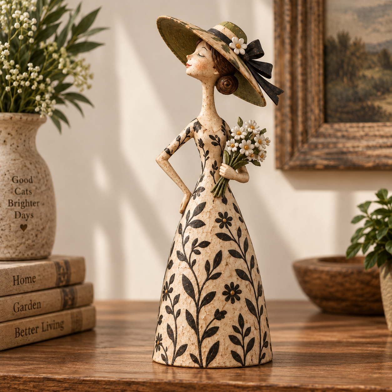 Whimsical Lady & Cat Figurine Set – Vintage-Inspired Home Decor for Cat Lovers