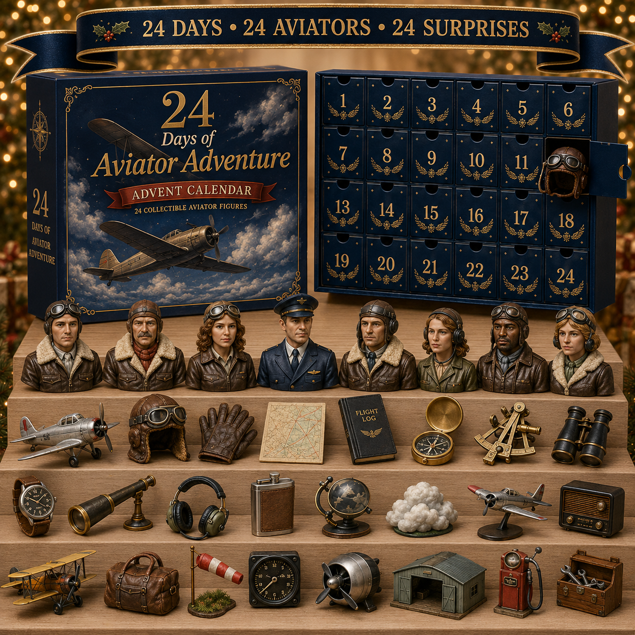 CHRISTMAS KICKOFF 49% OFF - 2026 Days of Aviator Adventure Blind Box - 24-Day Festive Countdown, Aviator-Themed Collectible Figures Blind Box - Gift For Aviation Lovers