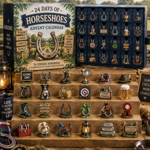 CHRISTMAS KICKOFF 49% OFF - 2026 Days of Horseshoes Blind Box - 24-Day Festive Countdown, Horseshoes Themed Collectible Miniatures Blind Box - Gift For Classic British Pastime Lovers
