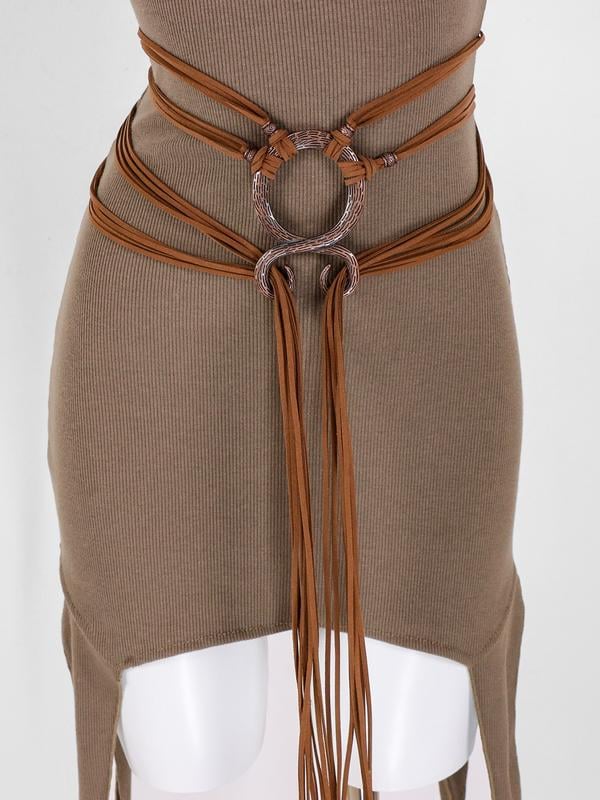 ❤️Medieval Viking Braided Leather Belt Set, with Ring Buckle & Tassel Decorations