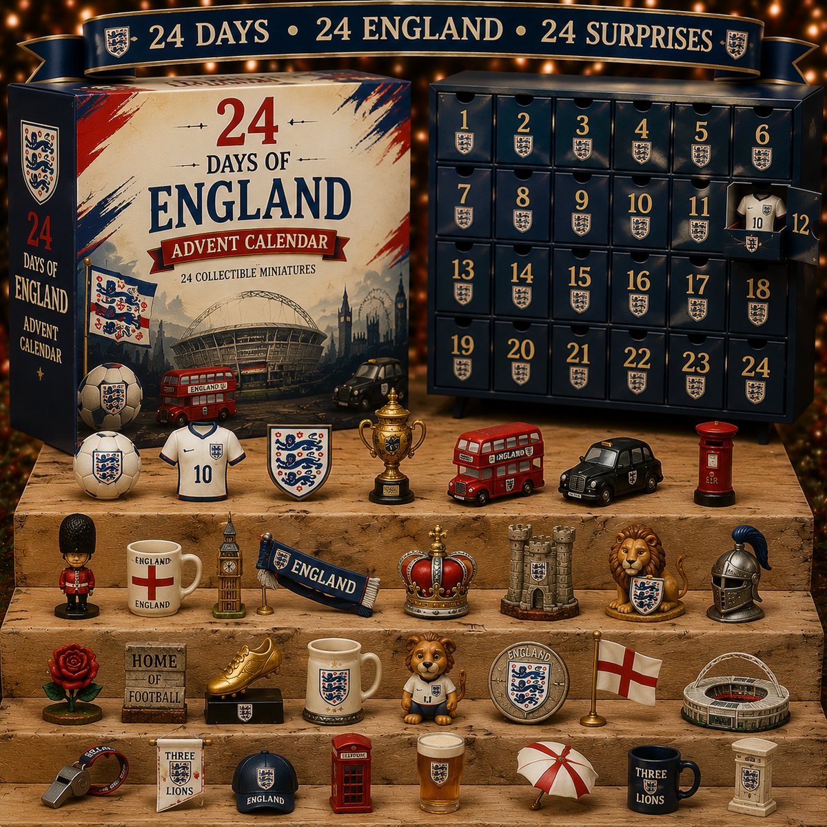 CHRISTMAS KICKOFF 49% OFF - 2026 Days of England Blind Box - 24-Day Festive Countdown, England Themed Collectible Miniatures Blind Box - Gift For England Fans