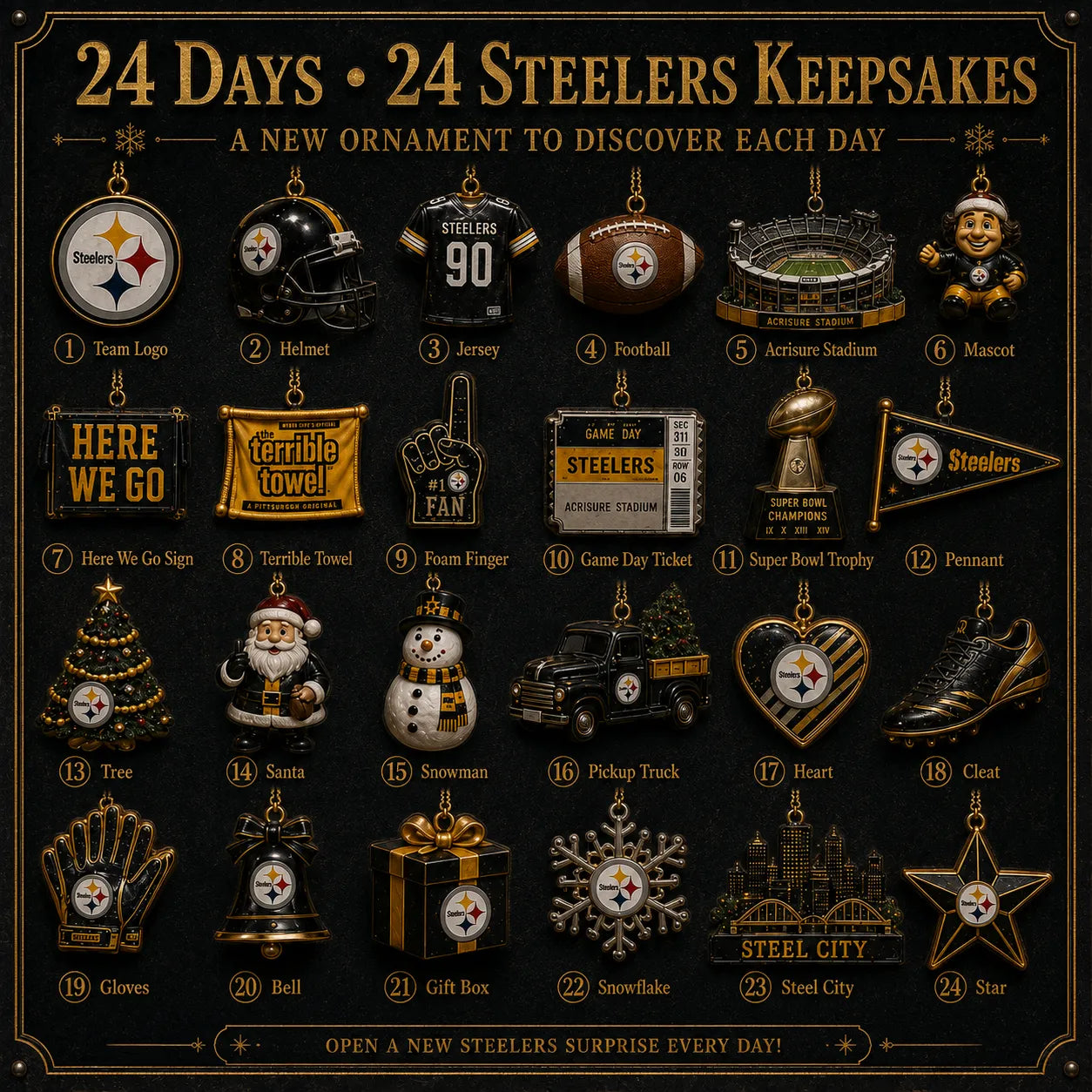 🏈🎄 24 Days of Black & Gold Football – Pittsburgh Fan Christmas Collector Countdown