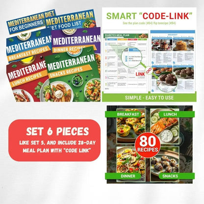 🎁Last Day 50% OFF🥗Feel More Confident About Everyday Meals - 6-Piece Mediterranean Meal Planning Set With A 28-Day Guide And 80 Recipes🍋