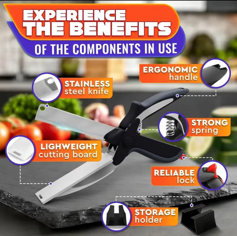 ✂️ 2 in 1 Kitchen Scissors for Food - Stainless Steel Cutting Board Scissors with Safety Lock