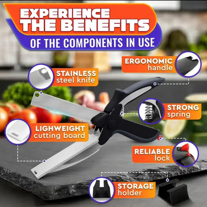 ✂️ 2 in 1 Kitchen Scissors for Food - Stainless Steel Cutting Board Scissors with Safety Lock