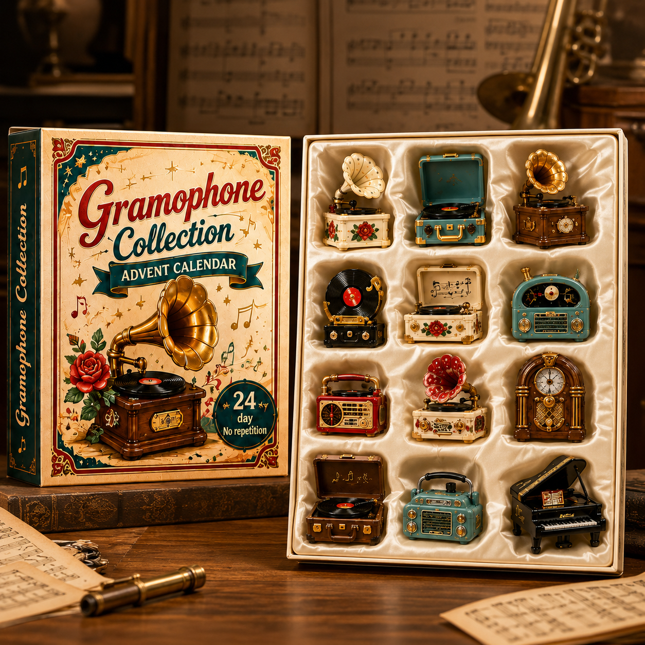 Gramophone Collection Advent Calendar 2026 – 24 Vintage Record Player & Music Miniatures, Retro Collectible Gift for Music Lovers
